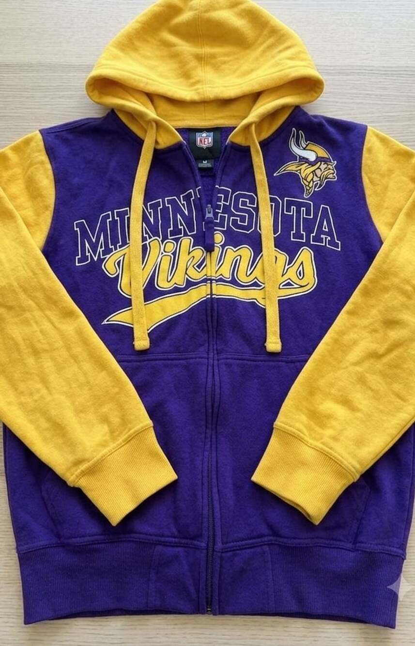 M NFL Team Apparel Minnesota Vikings Colorblock Full Zip Hoodie Sweatshirt Mediu